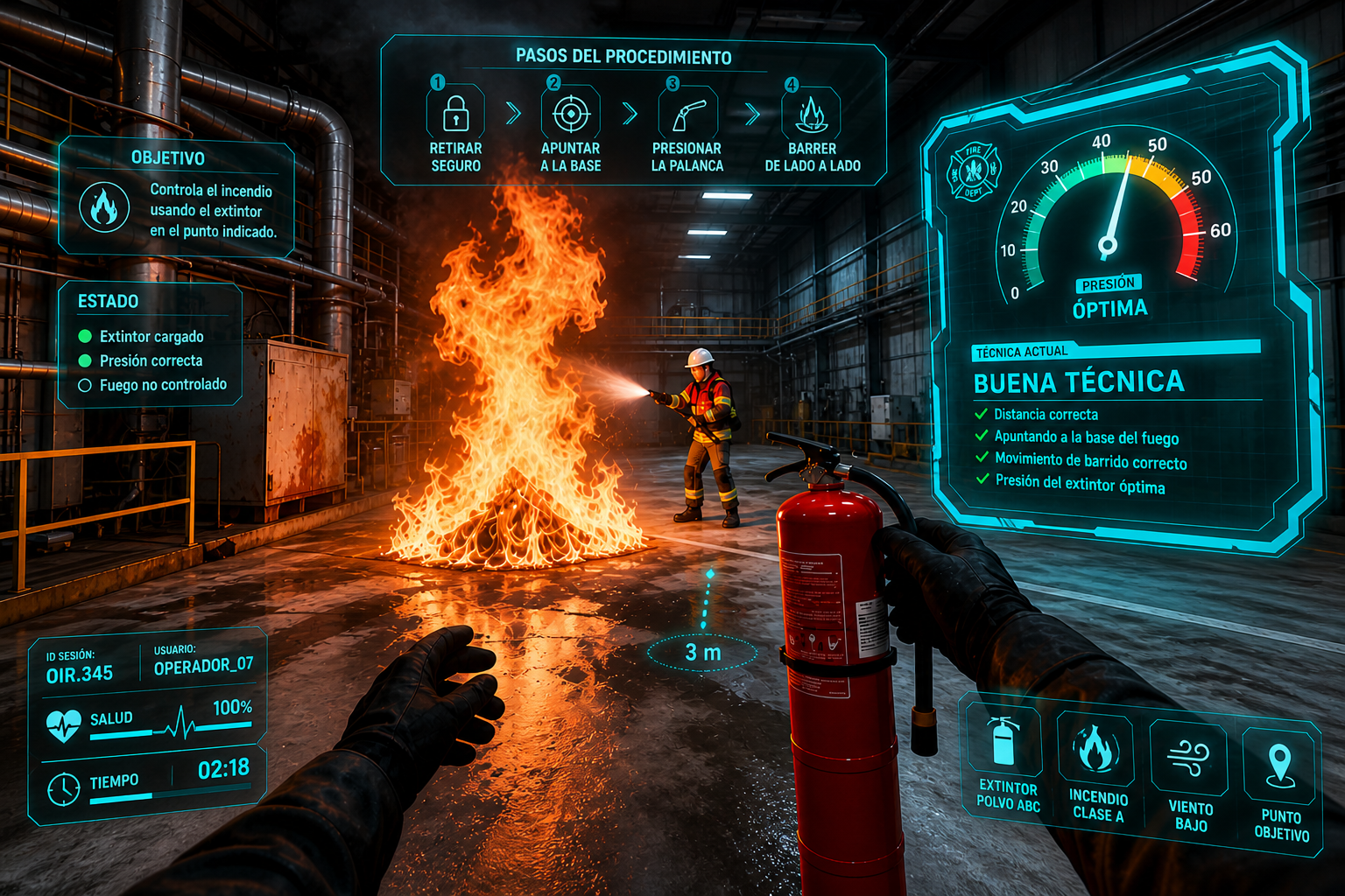Simulador VR industrial con extintores