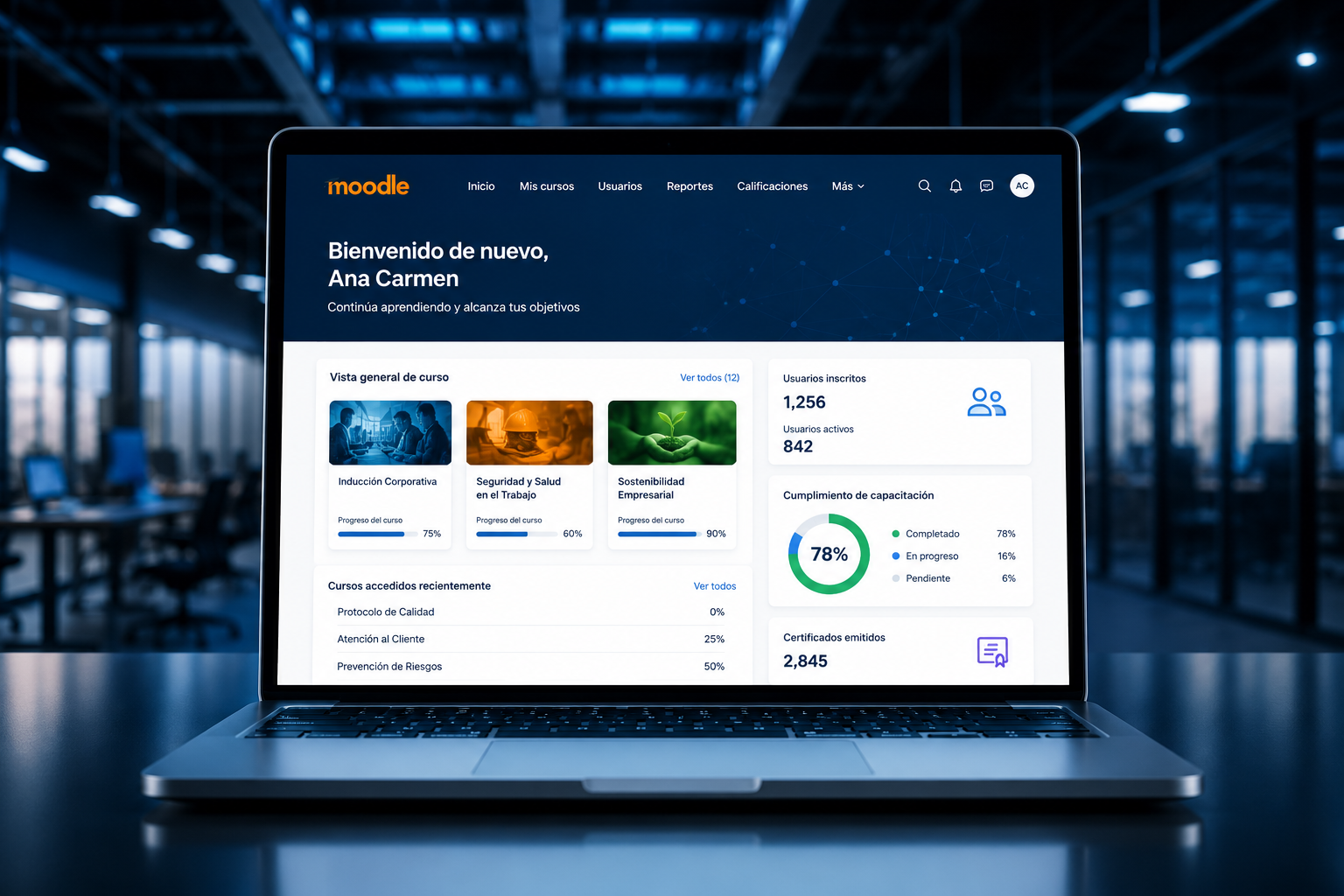 Plataforma Moodle personalizada para capacitación corporativa
