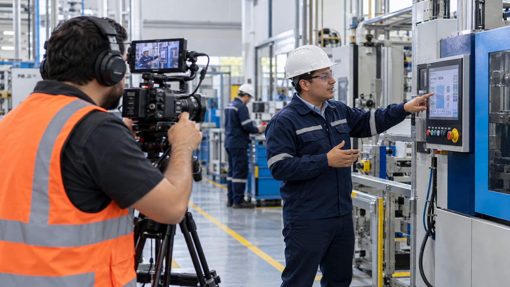 Producción de un video de formación técnica en una planta industrial.